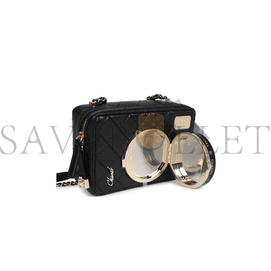 Ch*el master camera bag black lambskin light gold hardware as4817 (16*11.5*6cm)